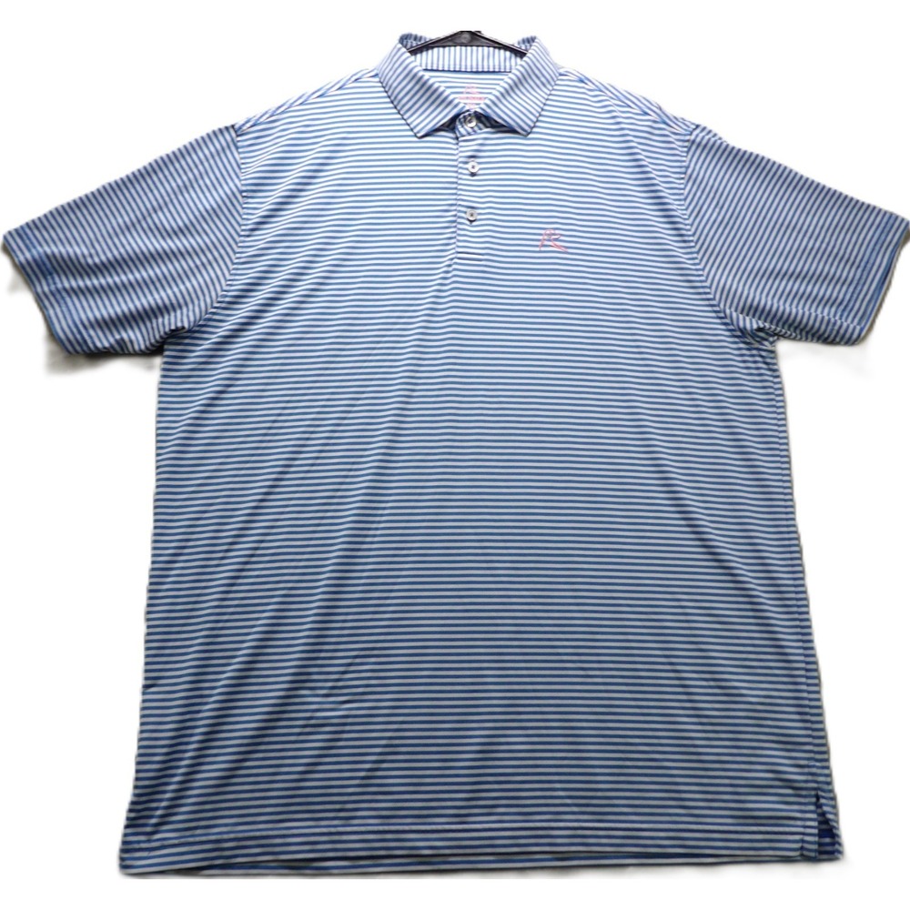 Rhoback The Birdie Stripe Men XL Blue White Golf Polo Moisture Wicking Stretch